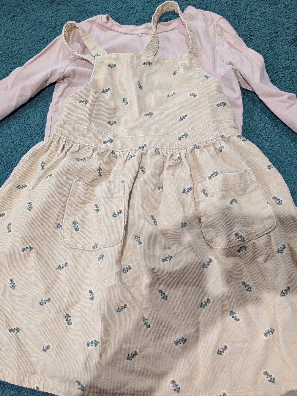Girls Corduroy Pinafore Dress with Long Sleeve Top - Soft Pink 5t Old Navy